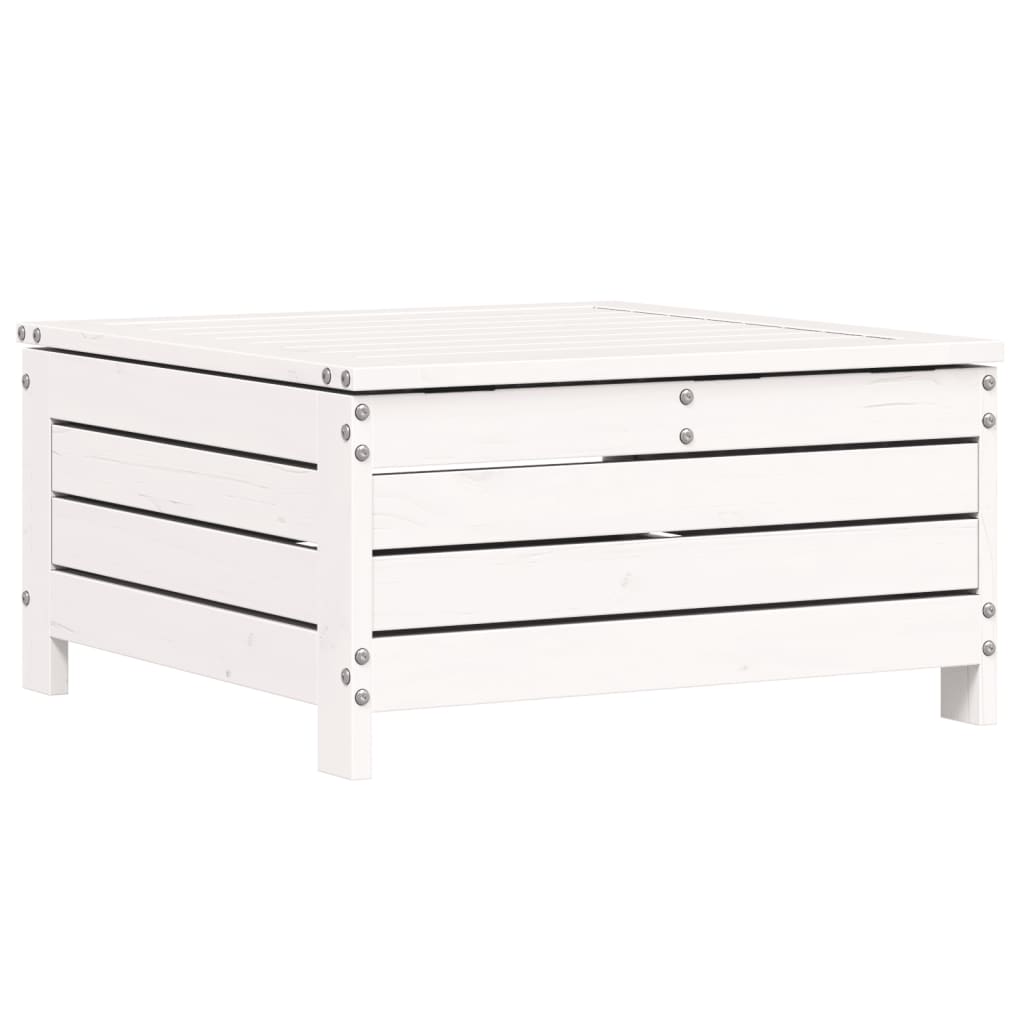 Garden Footstool with Cushion White Solid Wood Pine