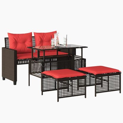 4 Piece Patio Sofa Set with Cushions Brown Poly Rattan Glass