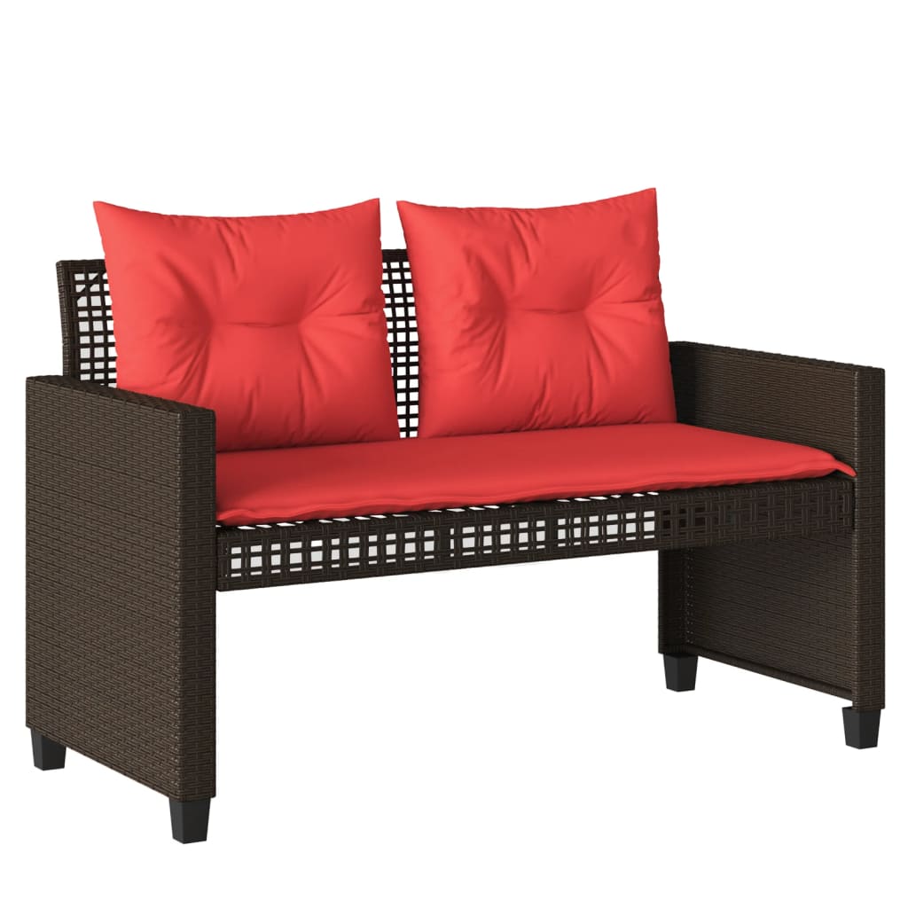 4 Piece Patio Sofa Set with Cushions Brown Poly Rattan Glass