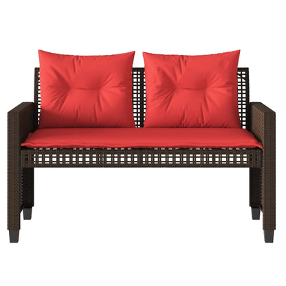 4 Piece Patio Sofa Set with Cushions Brown Poly Rattan Glass