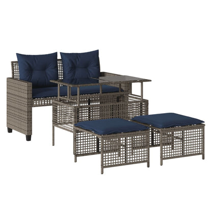 4 Piece Patio Sofa Set with Cushions Gray Poly Rattan Glass