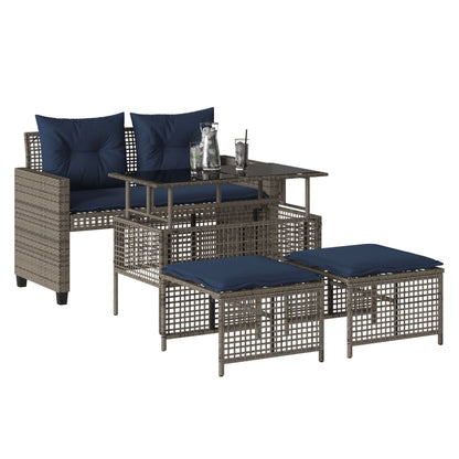 4 Piece Patio Sofa Set with Cushions Gray Poly Rattan Glass