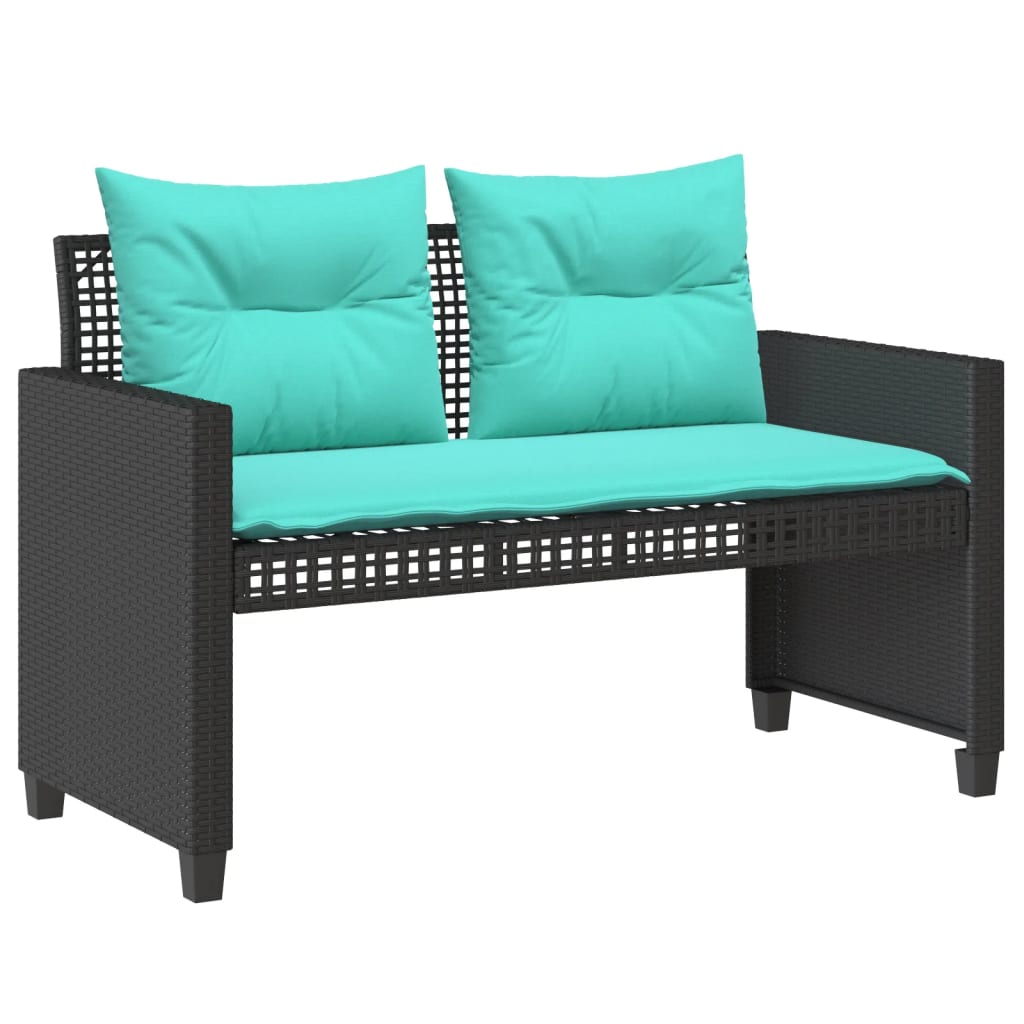 4 Piece Patio Sofa Set with Cushions Black Poly Rattan Glass