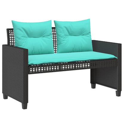 4 Piece Patio Sofa Set with Cushions Black Poly Rattan Glass