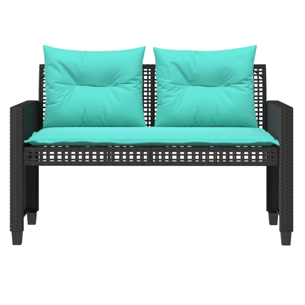 4 Piece Patio Sofa Set with Cushions Black Poly Rattan Glass