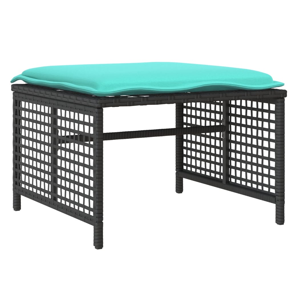 4 Piece Patio Sofa Set with Cushions Black Poly Rattan Glass