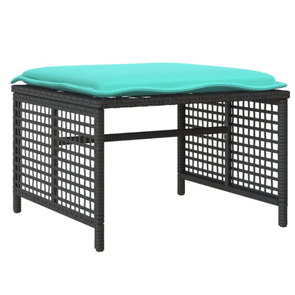 4 Piece Patio Sofa Set with Cushions Black Poly Rattan Glass