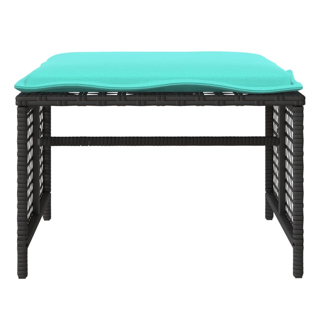 4 Piece Patio Sofa Set with Cushions Black Poly Rattan Glass