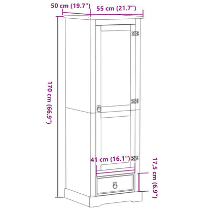 Wardrobe Corona 55x50x170 cm Solid Wood Pine