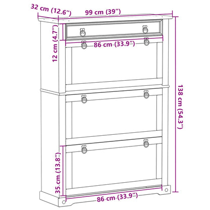 Shoe Cabinet "Corona" 99x32x138 cm Solid Wood Pine