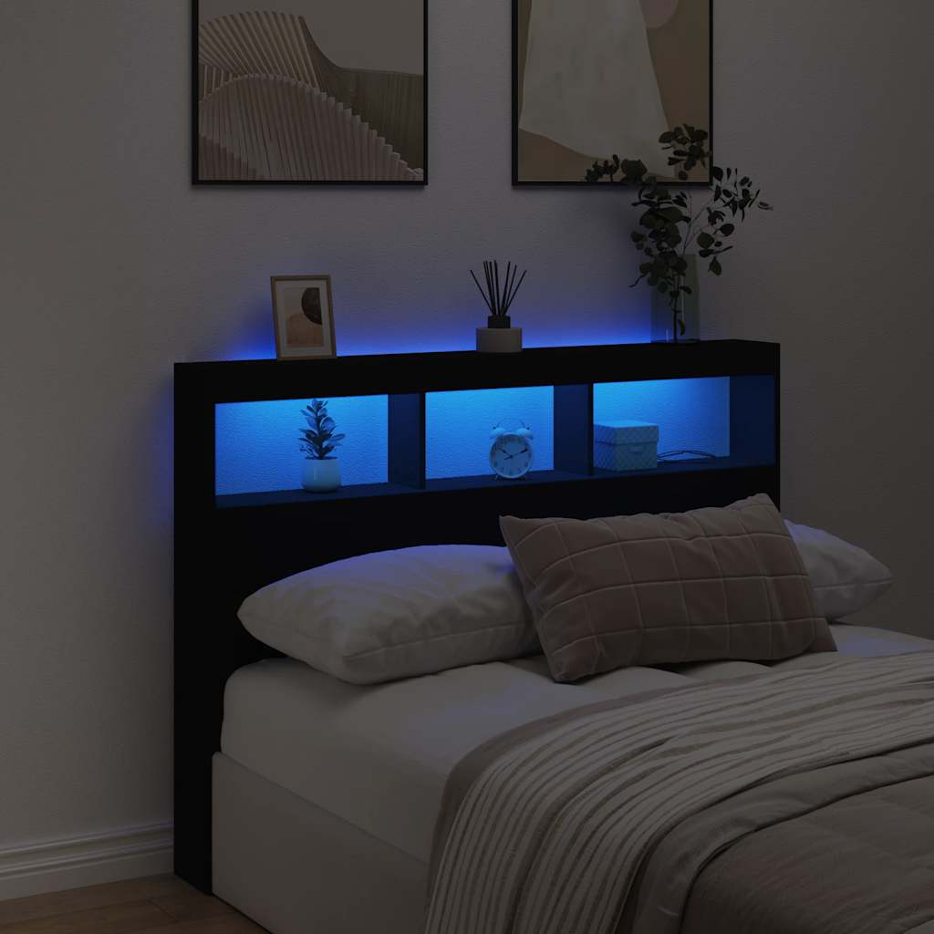 Headboard Cabinet | Black | Engineered wood | Bed Headboard | Rectangular
