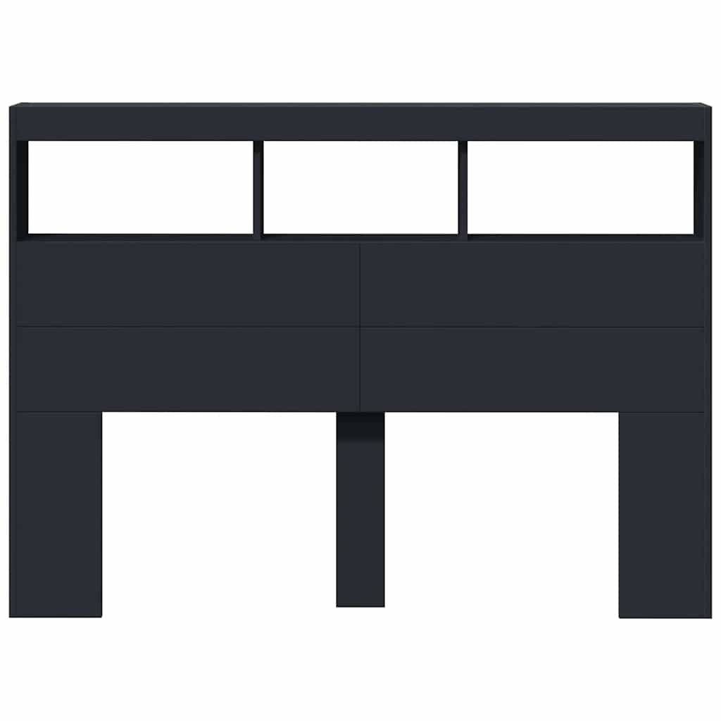 Headboard Cabinet | Black | Engineered wood | Bed Headboard | Rectangular