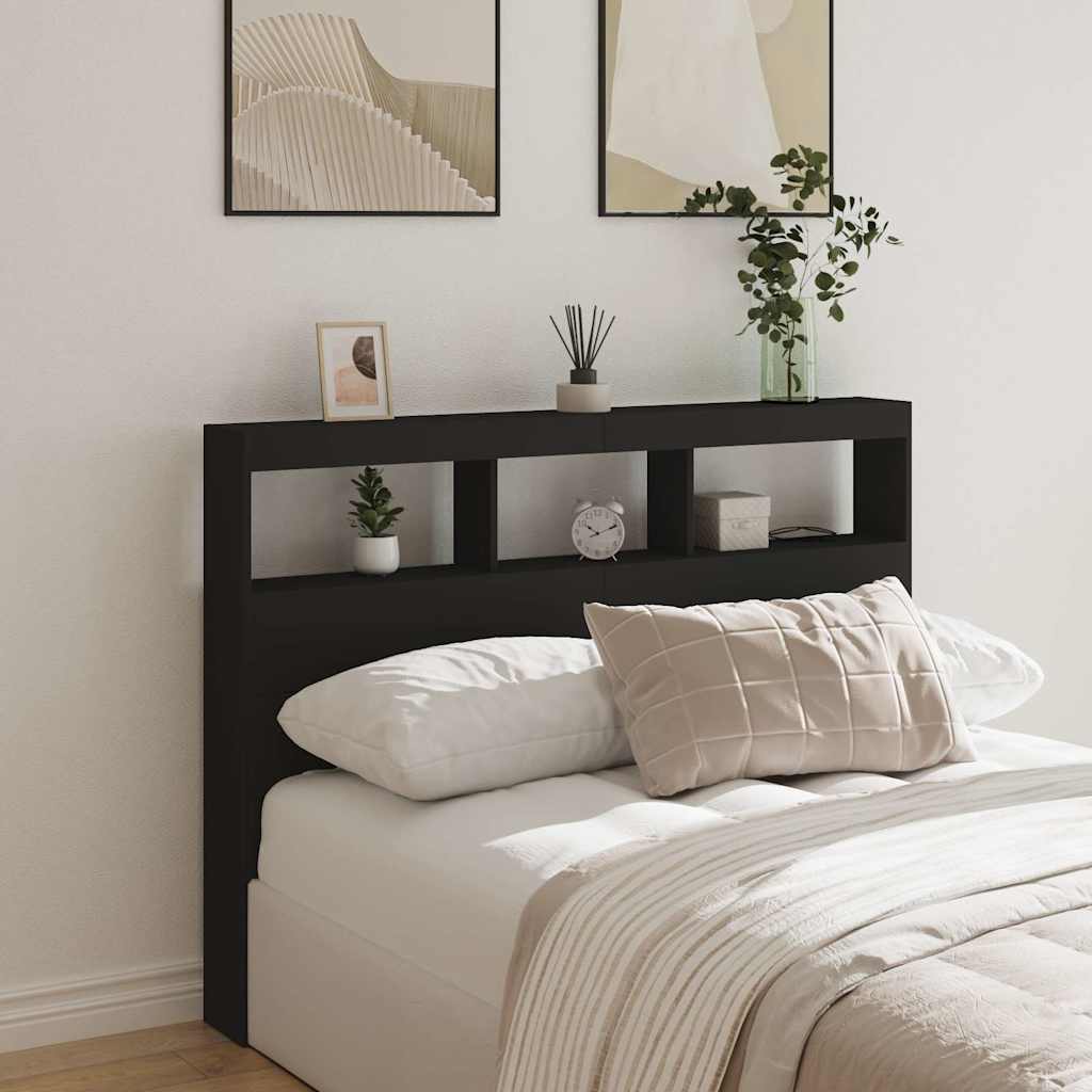 Headboard Cabinet | Black | Engineered wood | Bed Headboard | Rectangular