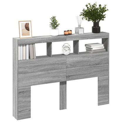 Headboard Cabinet with LED Grey Sonoma 140x17x102 cm