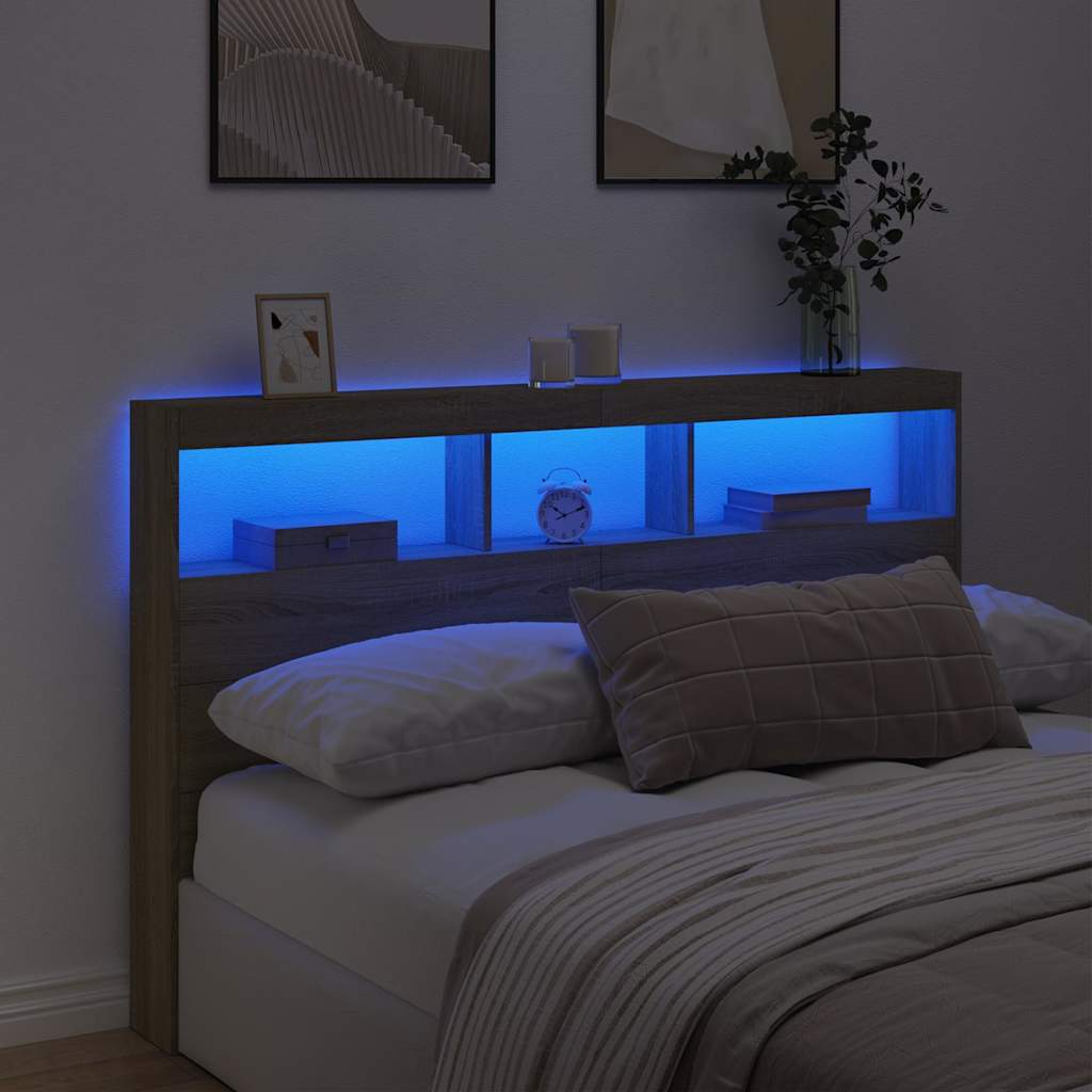 Headboard Cabinet with LED Sonoma Oak 160x17x102 cm