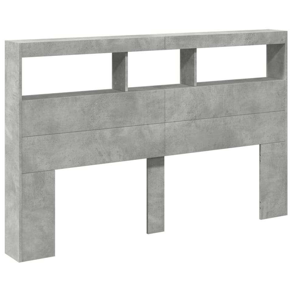 Headboard Cabinet with LED Concrete Grey 160x17x102 cm
