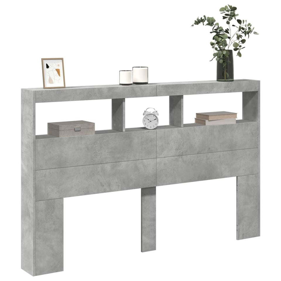 Headboard Cabinet with LED Concrete Grey 160x17x102 cm