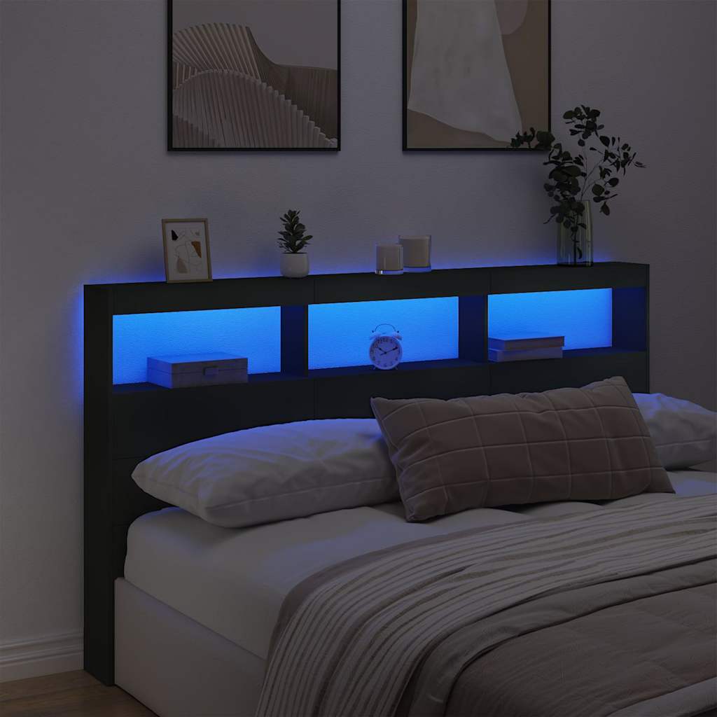 Headboard Cabinet | Black | Engineered wood | 180x17x102 cm