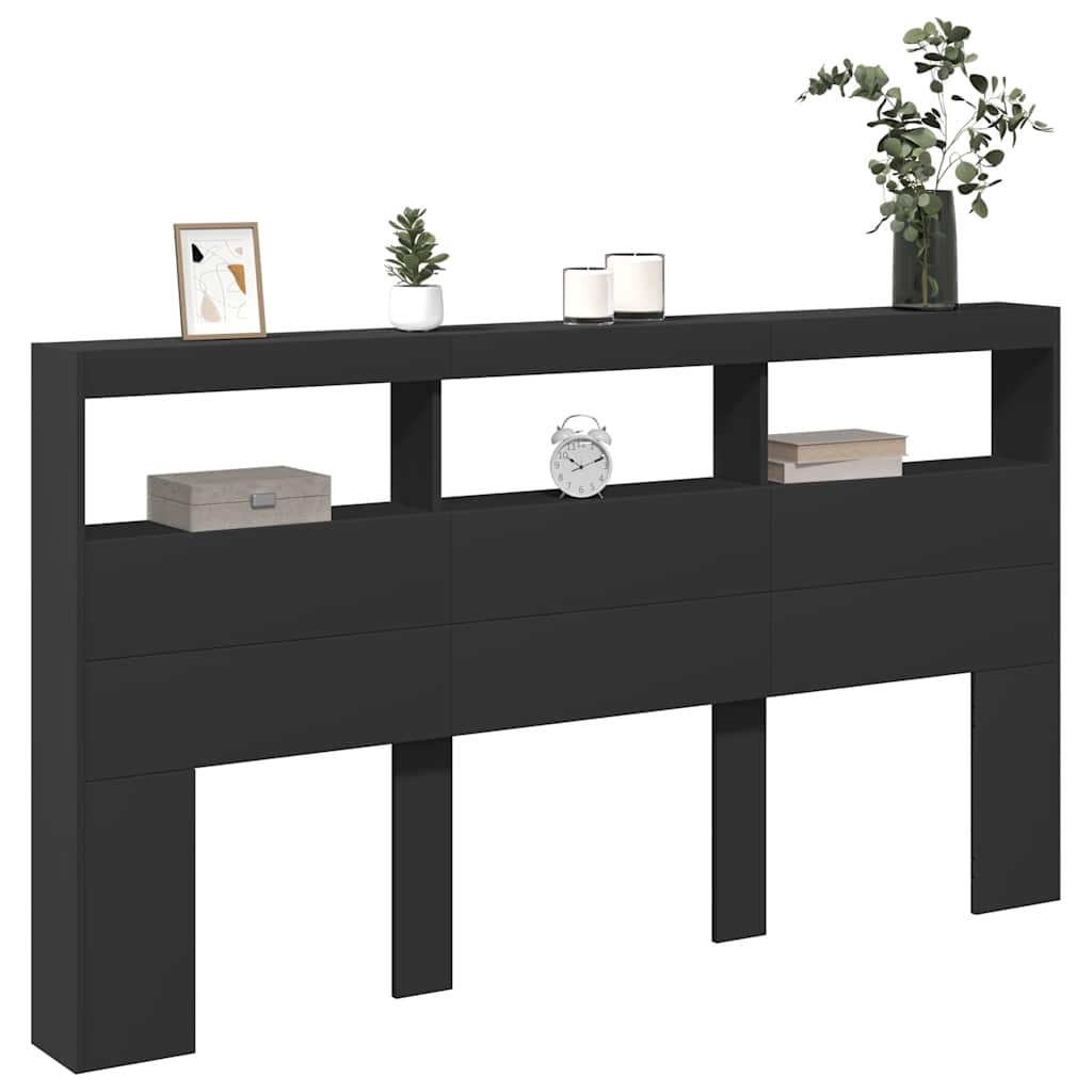 Headboard Cabinet | Black | Engineered wood | 180x17x102 cm