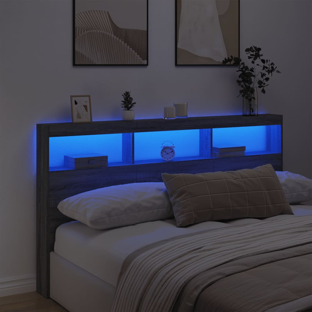 Headboard Cabinet with LED Grey Sonoma 180x17x102 cm