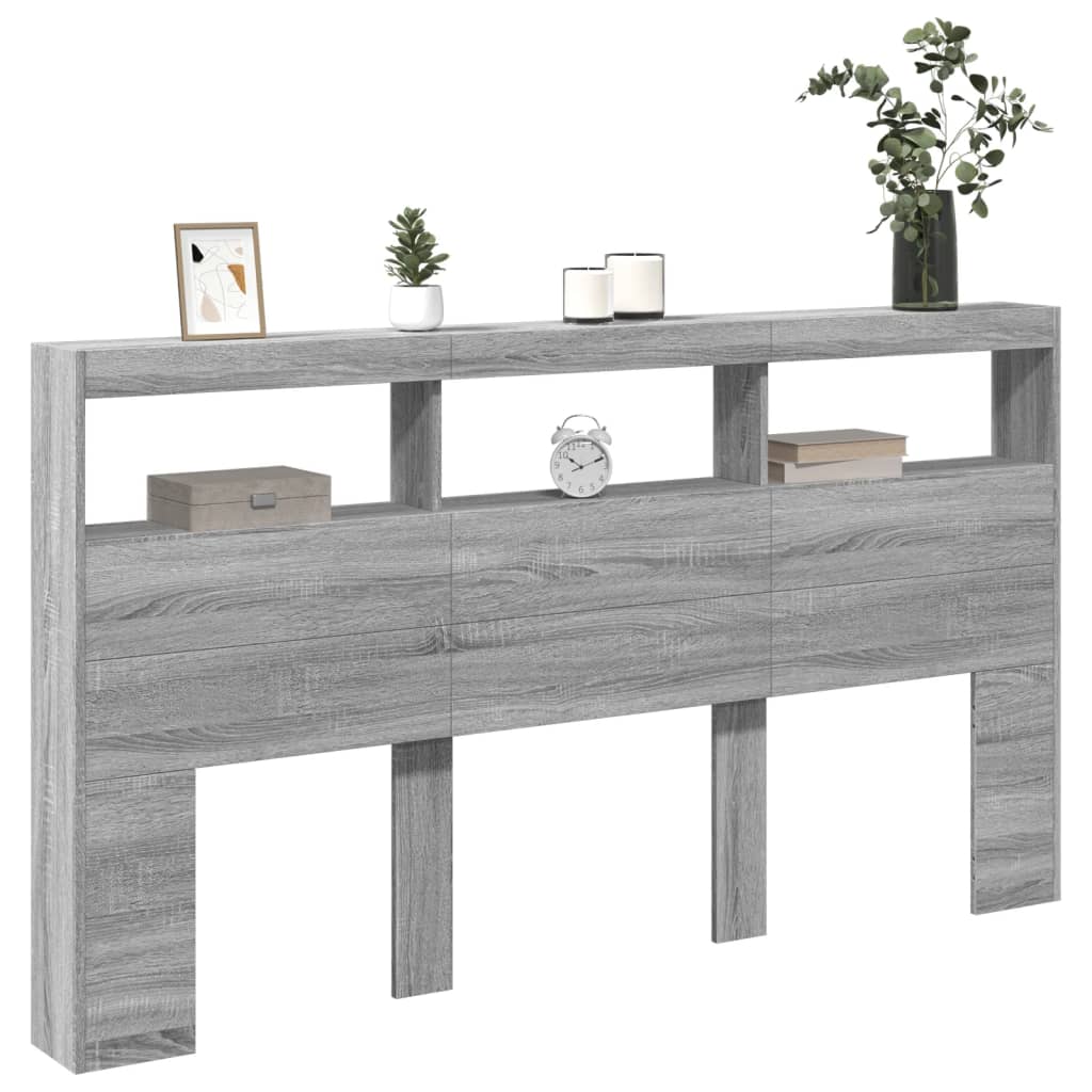 Headboard Cabinet with LED Grey Sonoma 180x17x102 cm
