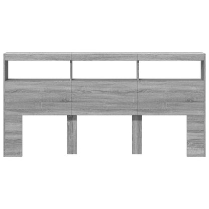 Headboard Cabinet with LED Grey Sonoma 200x17x102 cm