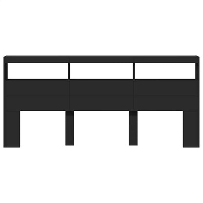 Headboard Cabinet with LED Black 220x17x102 cm