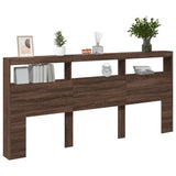 Headboard Cabinet with LED Brown Oak 220x17x102 cm