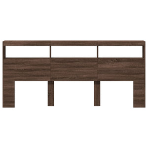 Headboard Cabinet with LED Brown Oak 220x17x102 cm