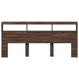Headboard Cabinet with LED Brown Oak 220x17x102 cm