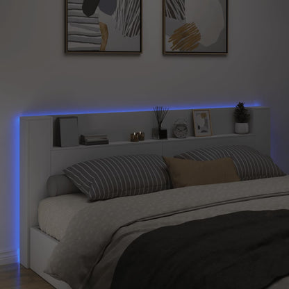 Headboard Cabinet with LED White 220x16,5x103,5 cm