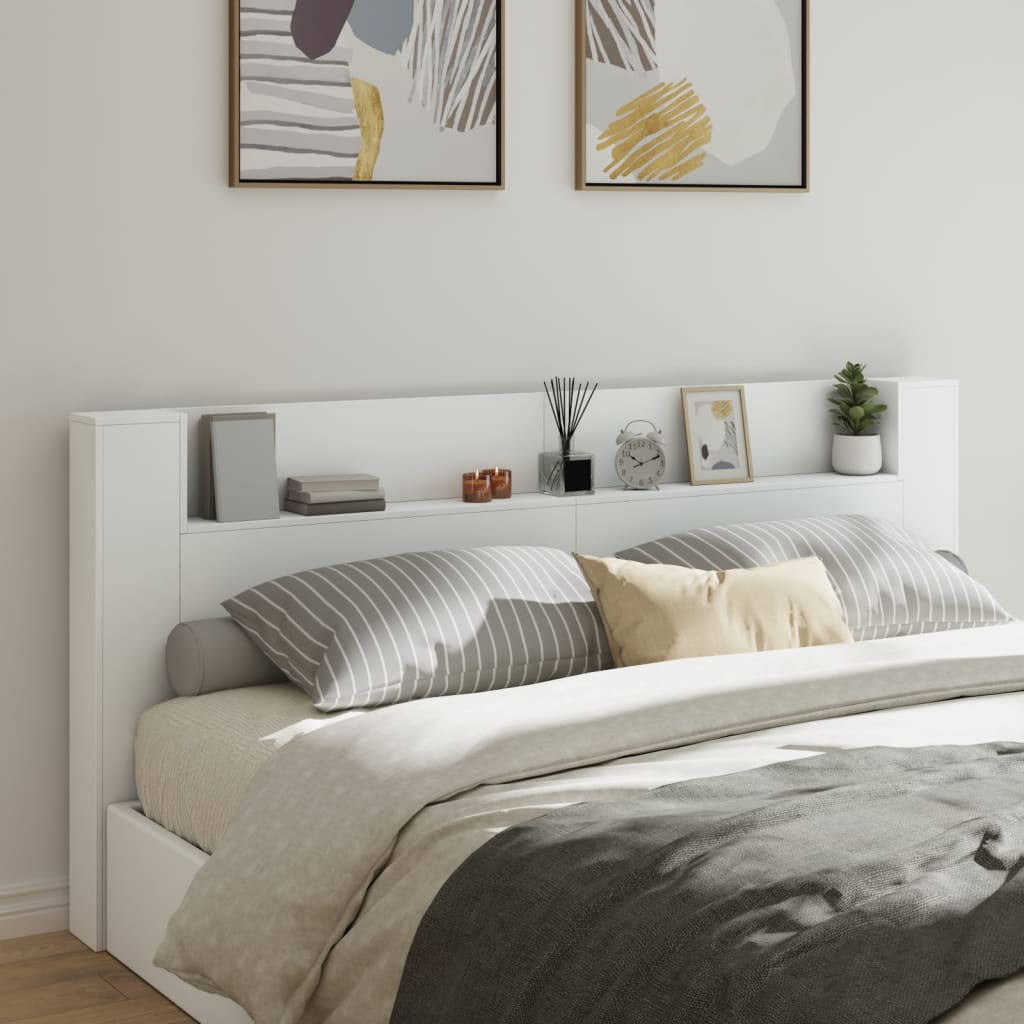 Headboard Cabinet with LED White 220x16,5x103,5 cm