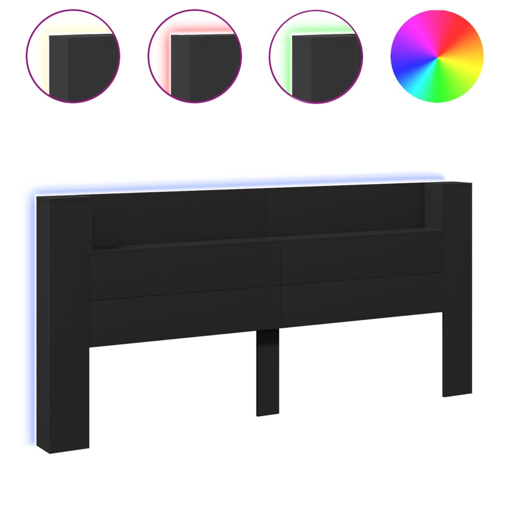 Headboard Cabinet with LED Black 220x16,5x103,5 cm