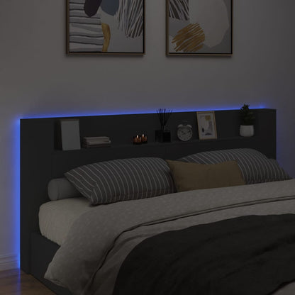 Headboard Cabinet with LED Black 220x16,5x103,5 cm