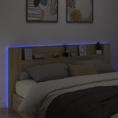 Headboard Cabinet with LED Sonoma Oak 220x16,5x103,5 cm