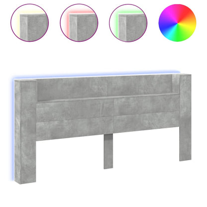 Headboard Cabinet with LED Concrete Grey 220x16,5x103,5 cm