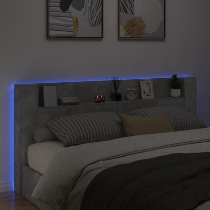 Headboard Cabinet with LED Concrete Grey 220x16,5x103,5 cm