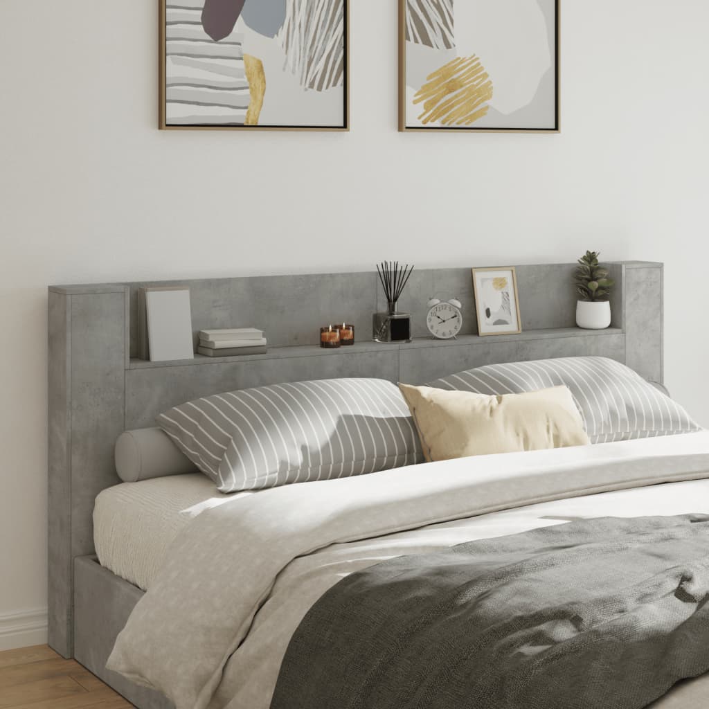 Headboard Cabinet with LED Concrete Grey 220x16,5x103,5 cm