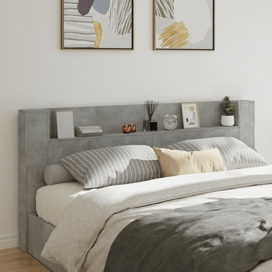 Headboard Cabinet with LED Concrete Grey 220x16,5x103,5 cm