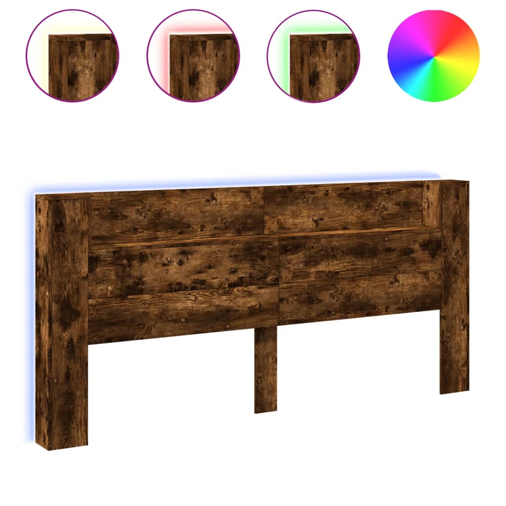 Headboard Cabinet with LED Smoked Oak 220x16,5x103,5 cm