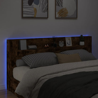 Headboard Cabinet with LED Smoked Oak 220x16,5x103,5 cm