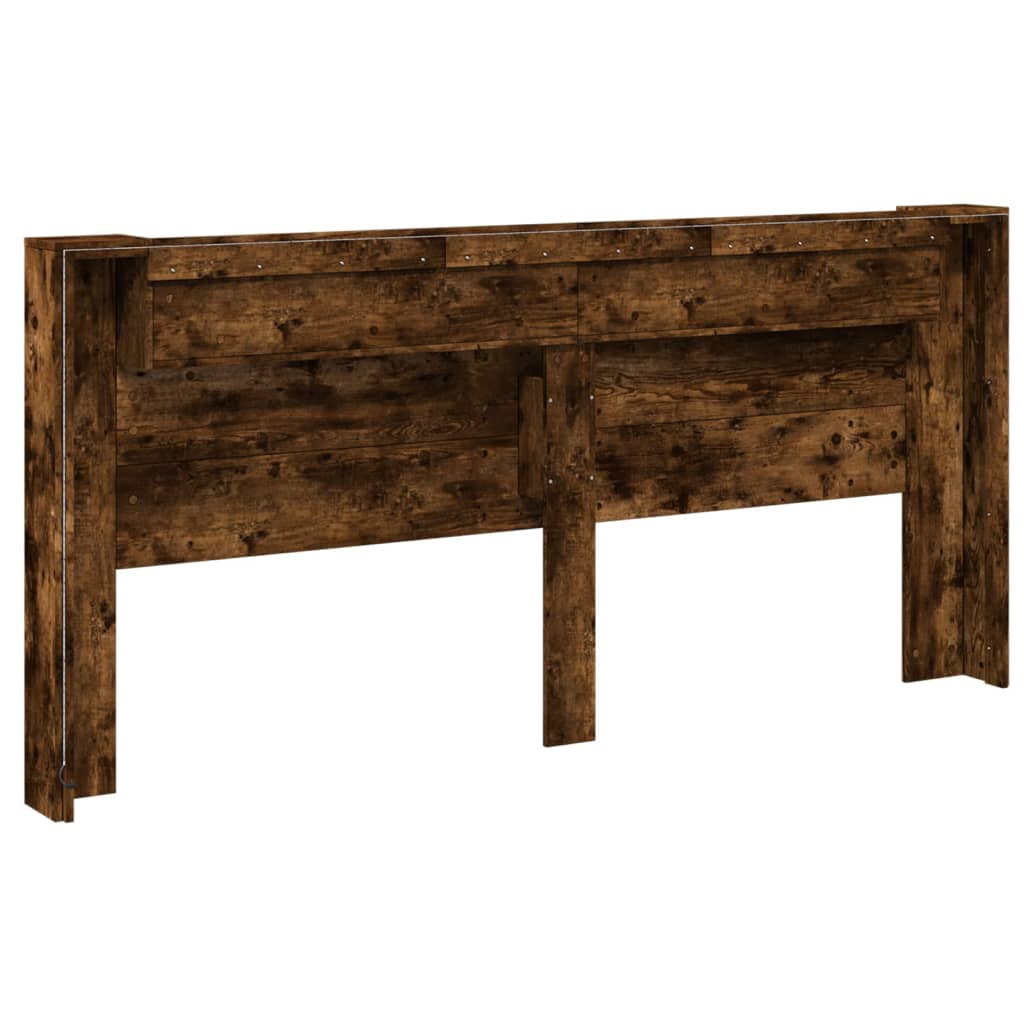 Headboard Cabinet with LED Smoked Oak 220x16,5x103,5 cm