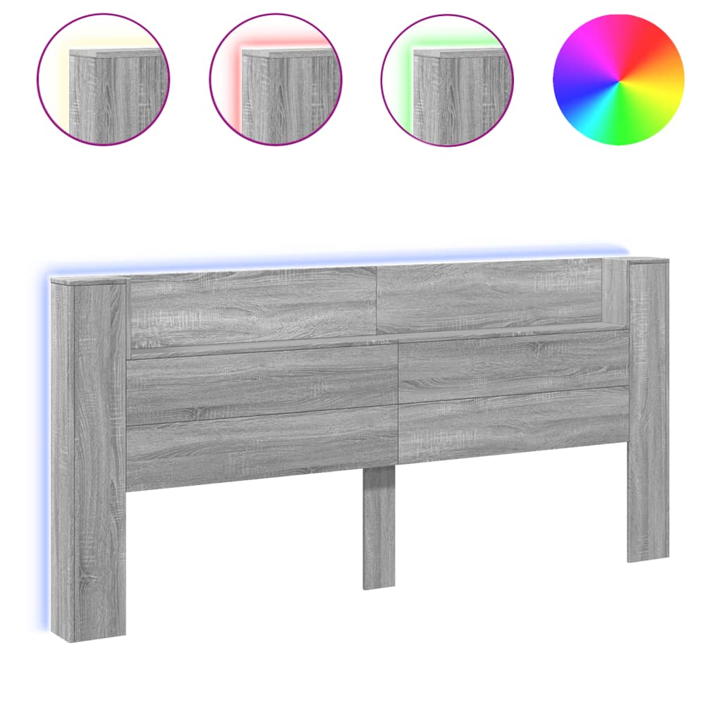 Headboard Cabinet with LED Grey Sonoma 220x16,5x103,5 cm