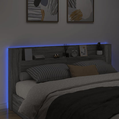 Headboard Cabinet with LED Grey Sonoma 220x16,5x103,5 cm