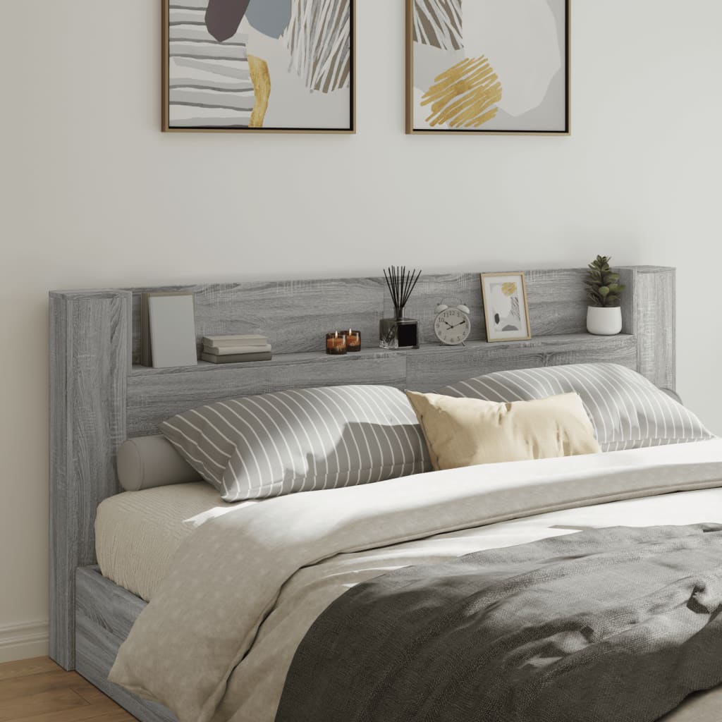 Headboard Cabinet with LED Grey Sonoma 220x16,5x103,5 cm