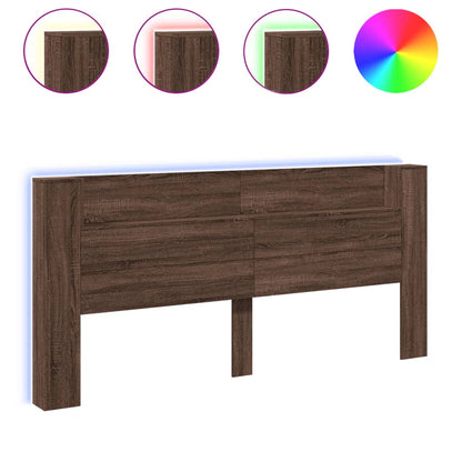 Headboard Cabinet with LED Brown Oak 220x16,5x103,5 cm