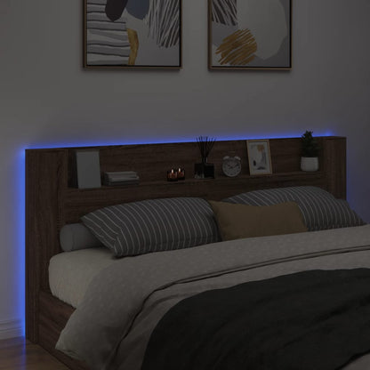 Headboard Cabinet with LED Brown Oak 220x16,5x103,5 cm
