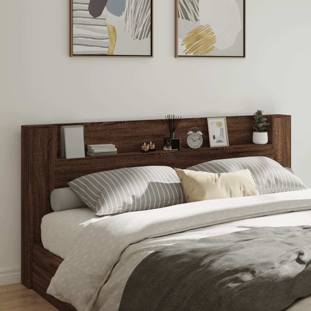 Headboard Cabinet with LED Brown Oak 220x16,5x103,5 cm