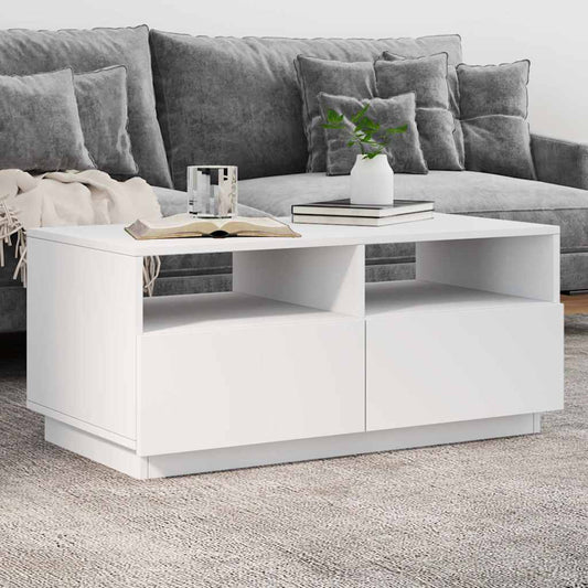 Coffee Table with LED Lights White 90x49x40 cm