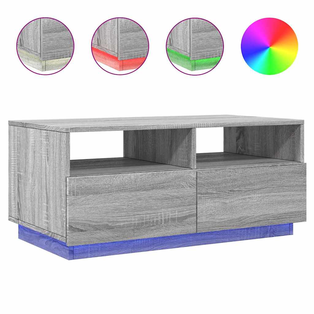 Coffee Table with LED Lights Grey Sonoma 90x49x40 cm
